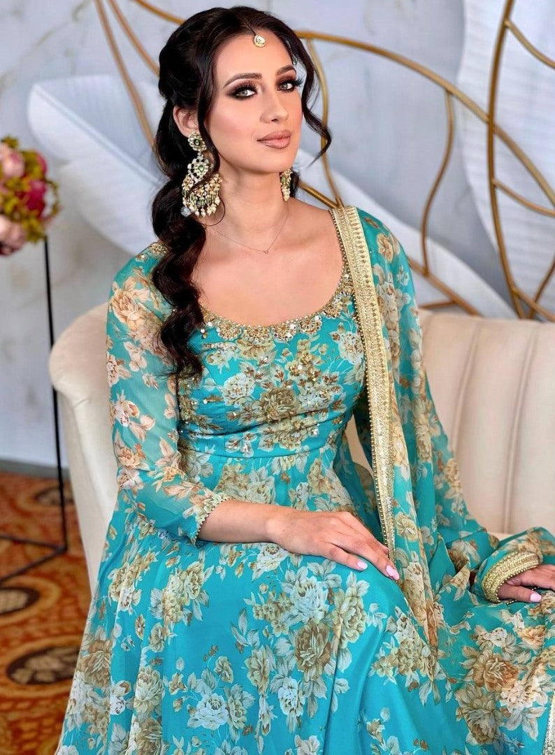 Rama georgette print and embroidery work wedding gown