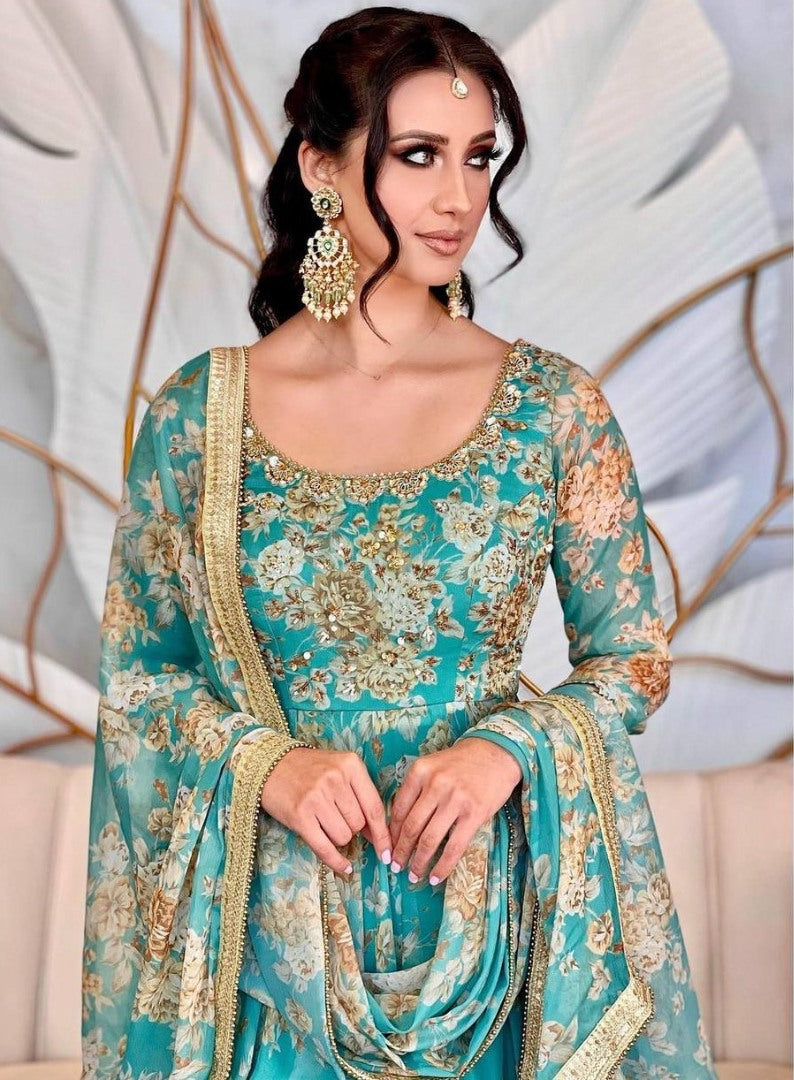 Rama georgette print and embroidery work wedding gown