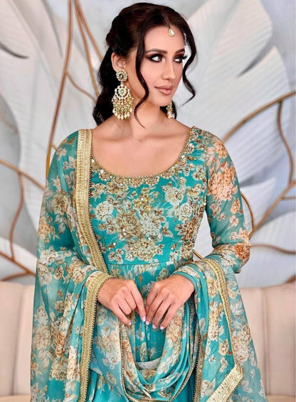 Rama georgette print and embroidery work wedding gown