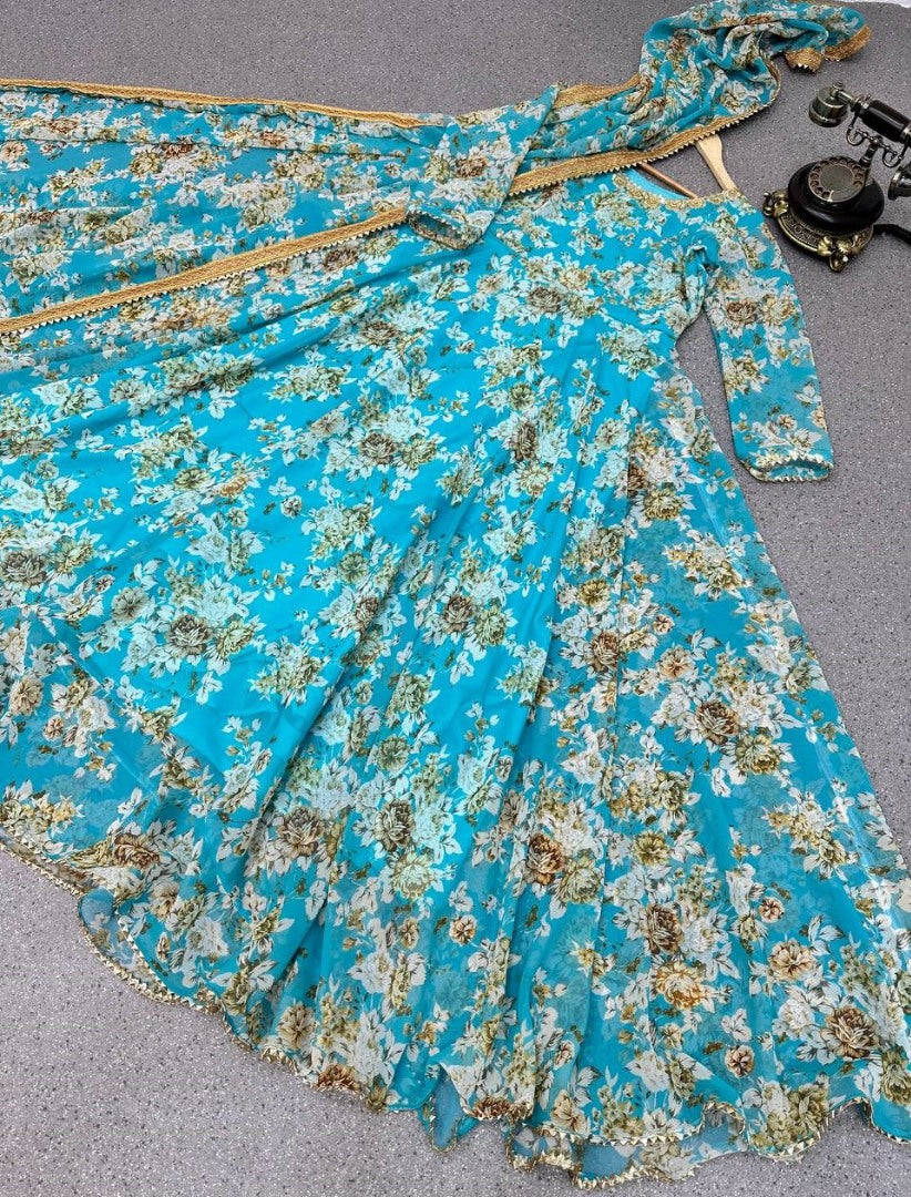 Rama georgette print and embroidery work wedding gown