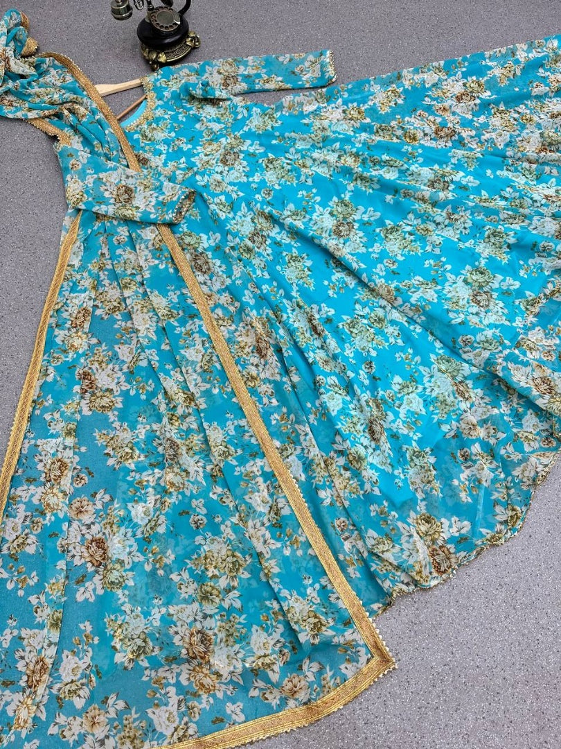 Rama georgette print and embroidery work wedding gown