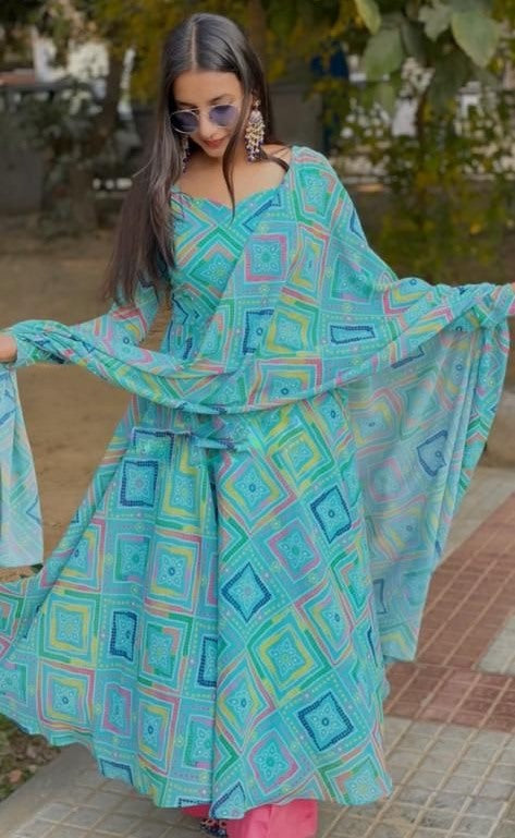 Rama georgette printed anarkali suit