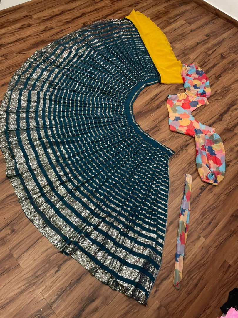 Rama georgette sequence embroidered indowestern lehenga with multicolor blouse