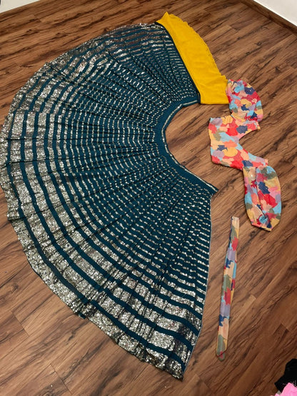 Rama georgette sequence embroidered indowestern lehenga with multicolor blouse