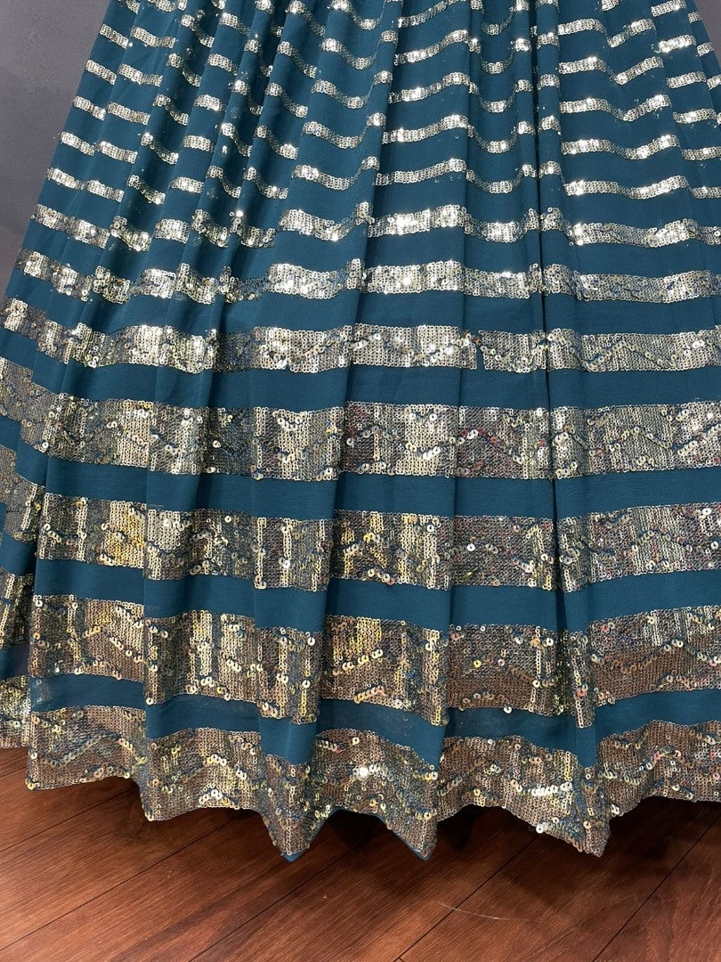 Rama georgette sequence embroidered indowestern lehenga with multicolor blouse