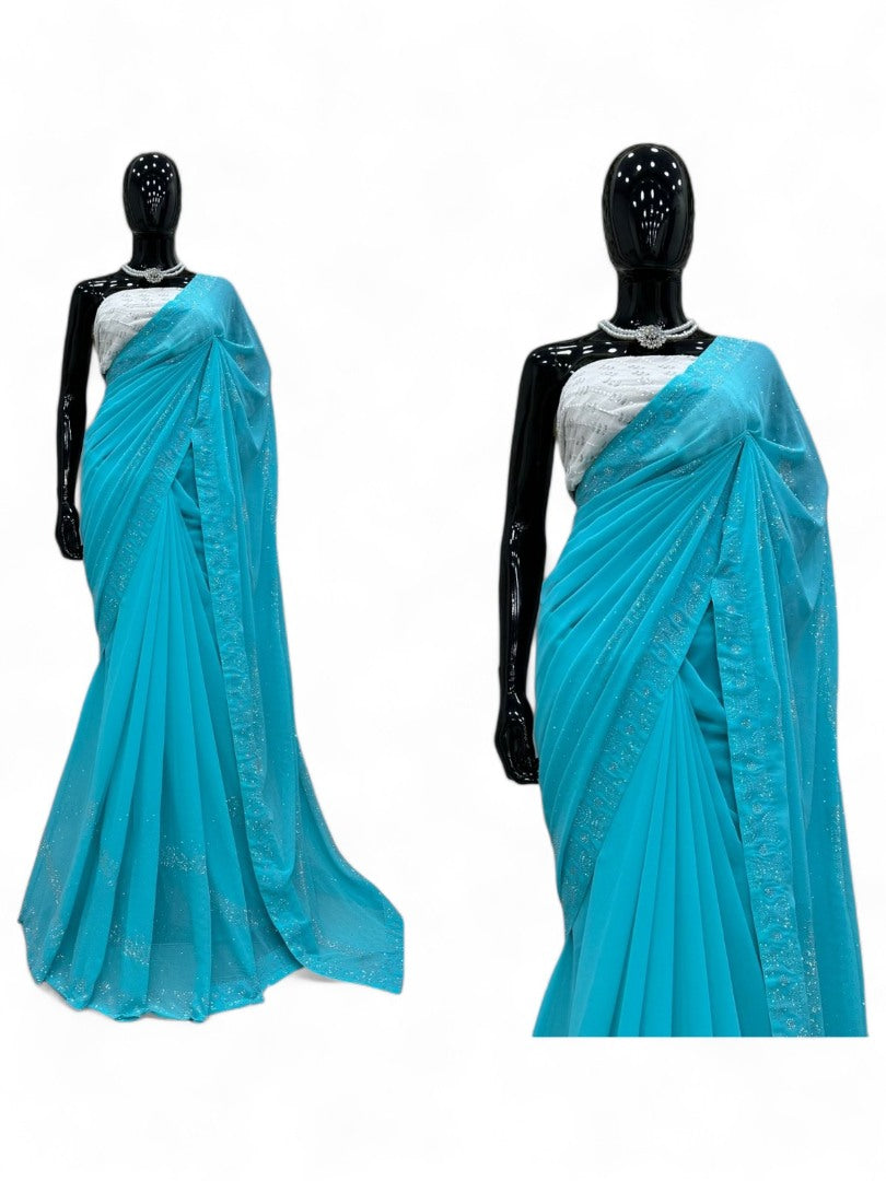 Rama georgette shiny hot fix work party wear saree