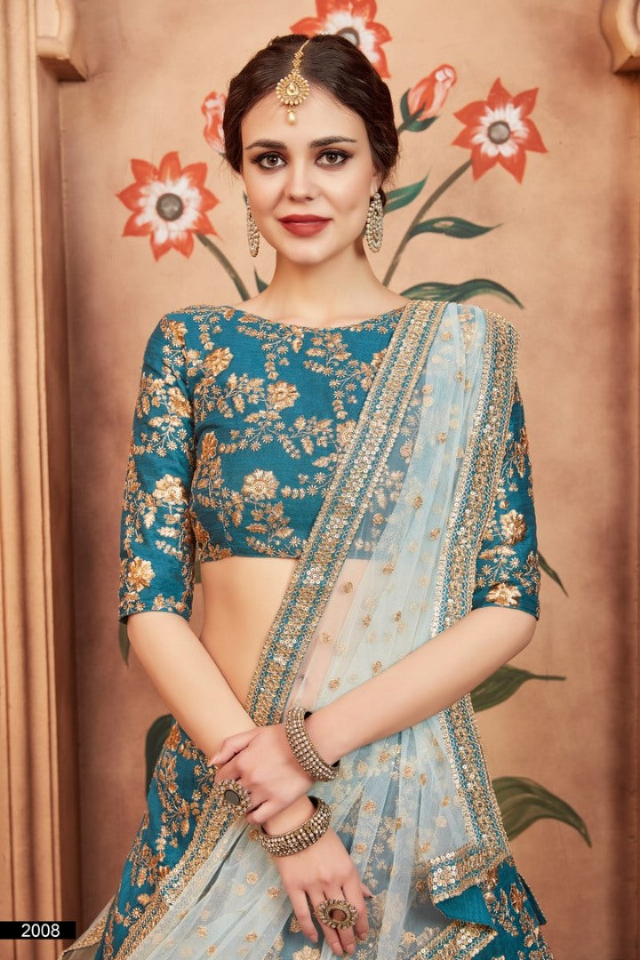 Rama green art silk designer embroidered bridal wedding lehenga choli