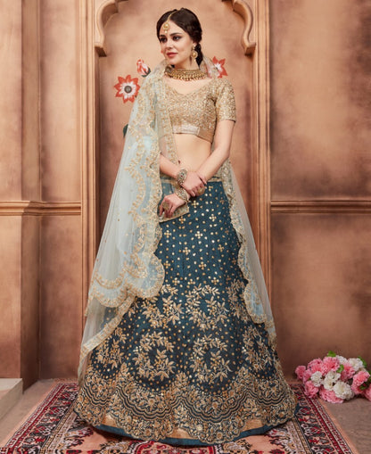 rama green art silk sequence dori and cut work wedding lehenga