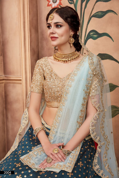 rama green art silk sequence dori and cut work wedding lehenga