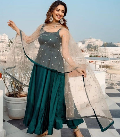 Rama heavy japan silk plain work anarkali dress with bottom