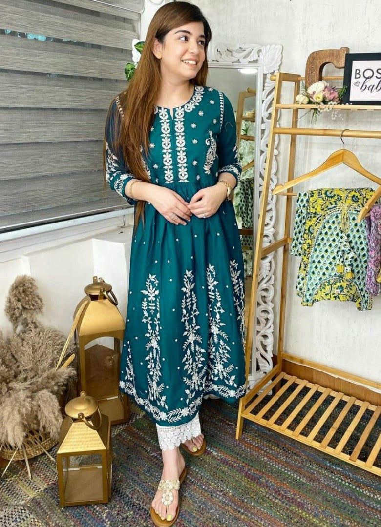 Rama heavy rayon embroidered work anarkali dress