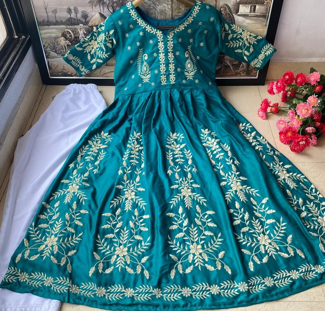 Rama heavy rayon embroidered work anarkali dress