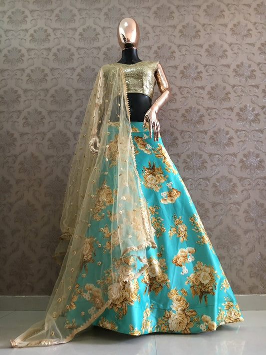 Rama heavy satin floral printed beautiful lehenga choli for ceremony