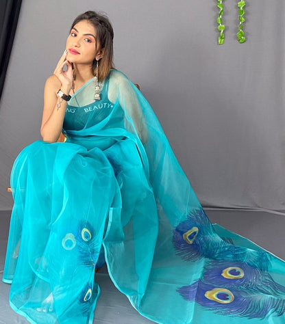 Rama morpinchh printed designer organza saree