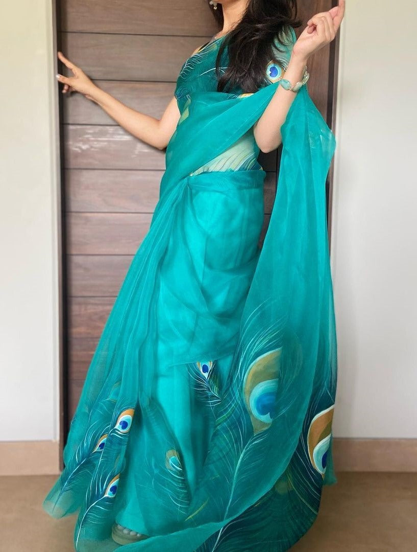 Rama morpinchh printed designer organza saree