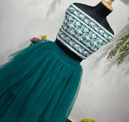 Rama net embroidery work flary lehenga choli