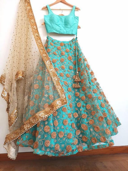rama net heavy embroidered wedding lehenga choli