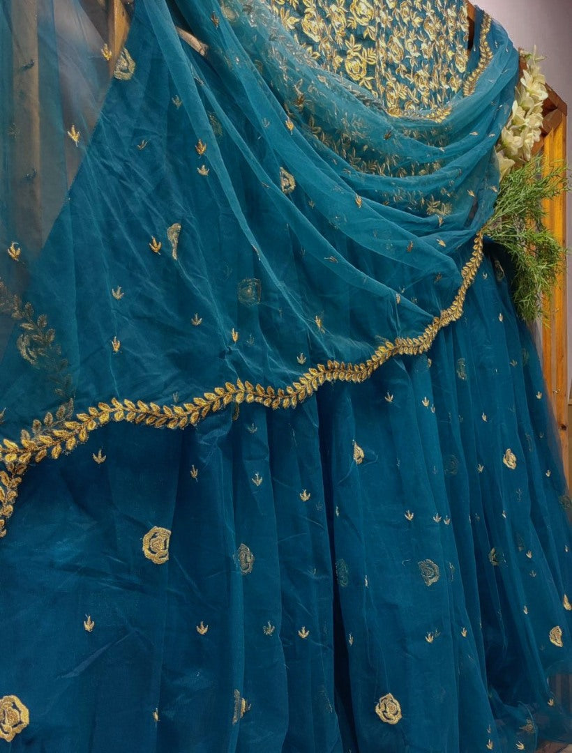 Rama net seuqence work wedding lehenga choli