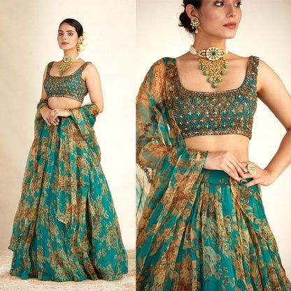 Rama organza embroidered with sequence work lehenga choli