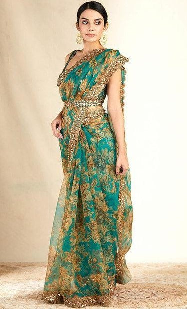 Rama organza sequence embroidered work party wear saree