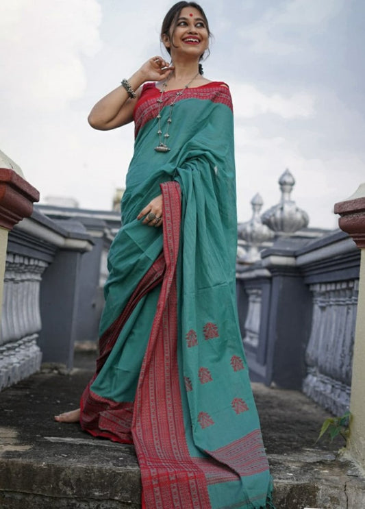Rama original chanderi linen digital printed work saree
