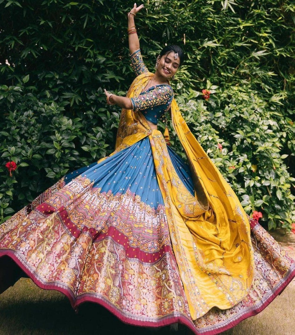 Rama print and mirror work gujarati garba navratri lehenga chaniya choli