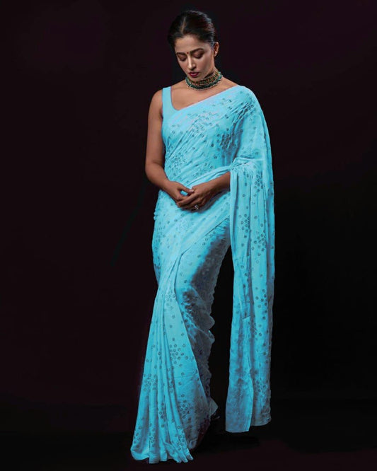 Rama pure georgette mukesh work designer saree