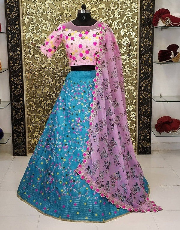 Rama satin banglory heavy embroidered designer wedding lehenga choli