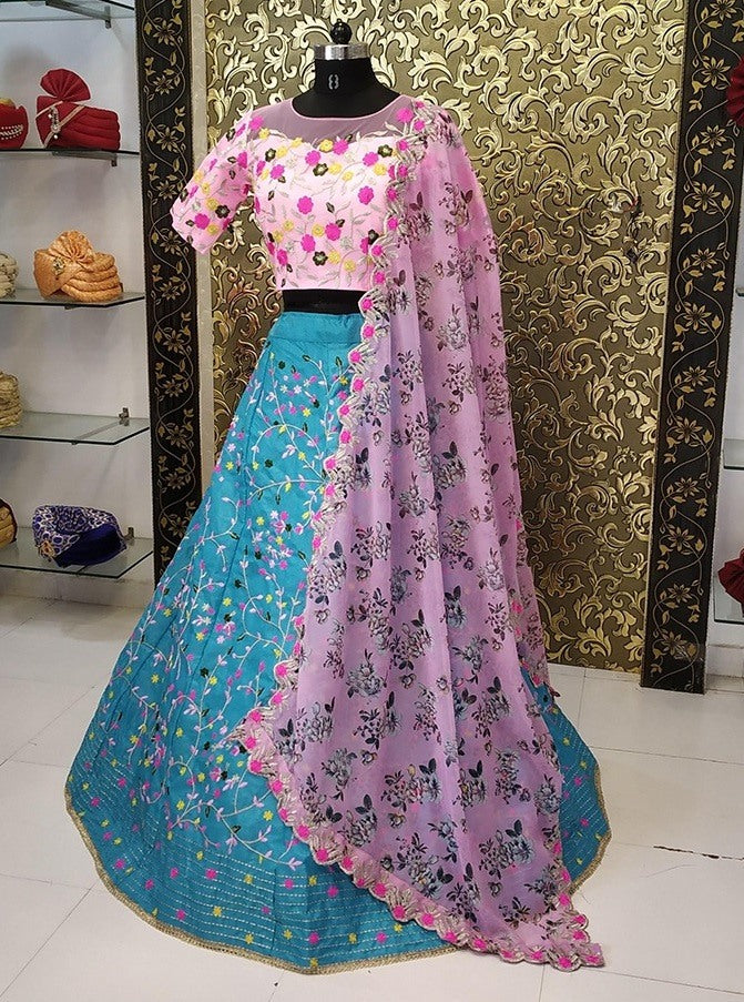 Rama satin banglory heavy embroidered designer wedding lehenga choli