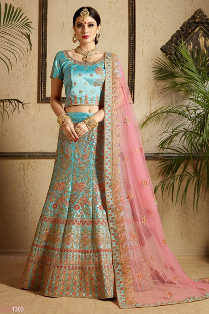 Rama satin heavy embroidered designer bridal wedding lehenga