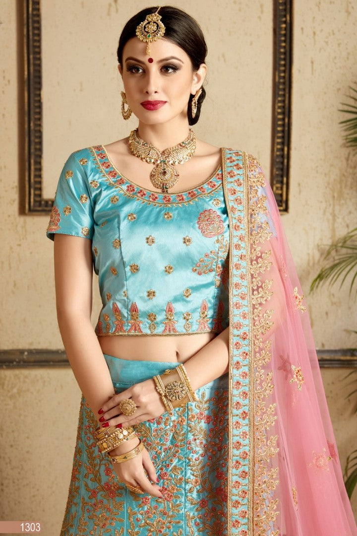 Rama satin heavy embroidered designer bridal wedding lehenga