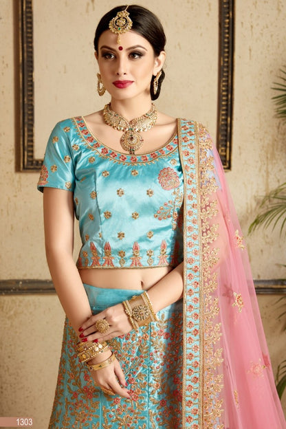 Rama satin heavy embroidered designer bridal wedding lehenga