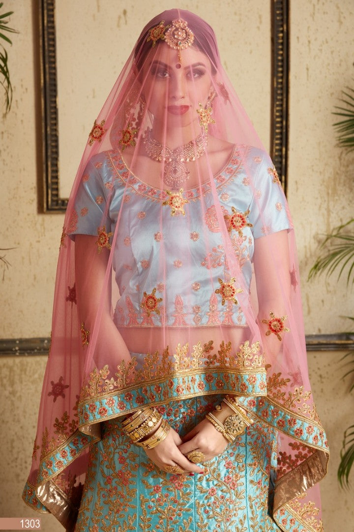 Rama satin heavy embroidered designer bridal wedding lehenga