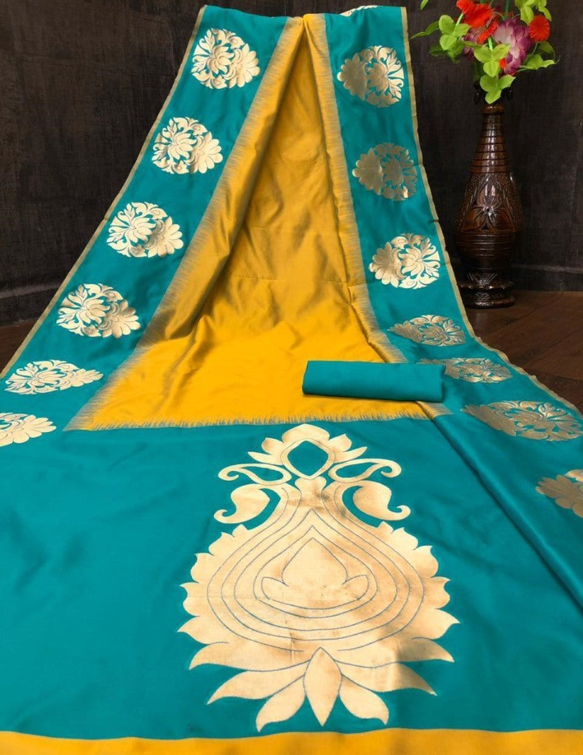 Rama soft lichi golden jacquard weaving work ceremonial saree