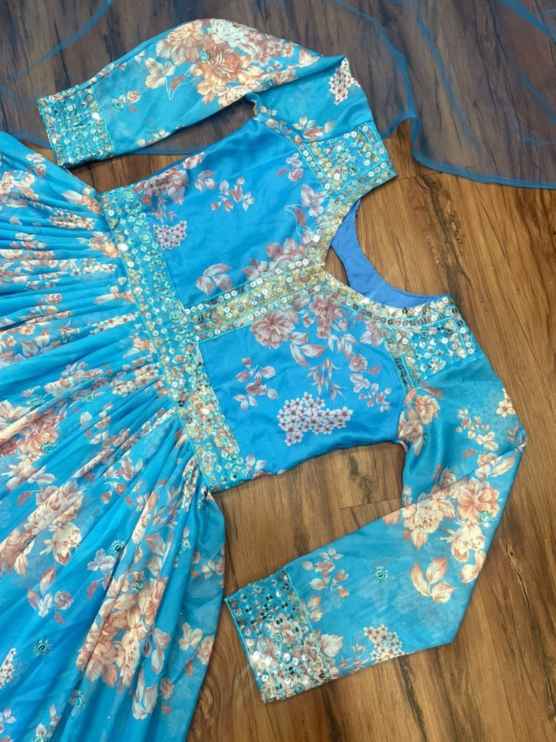 Rama tubby silk flower print and sequence work long ceremonial gown