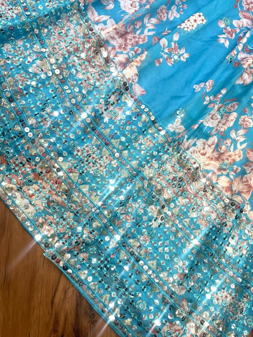 Rama tubby silk flower print and sequence work long ceremonial gown