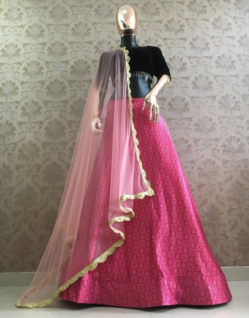 Rama zari satin bandhani printed lehenga choli
