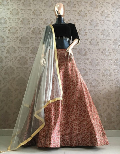 Rama zari satin bandhani printed lehenga choli