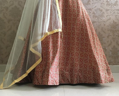Rama zari satin bandhani printed lehenga choli