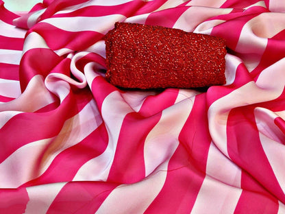 Rani and baby pink stripe satin georgette partywear saree