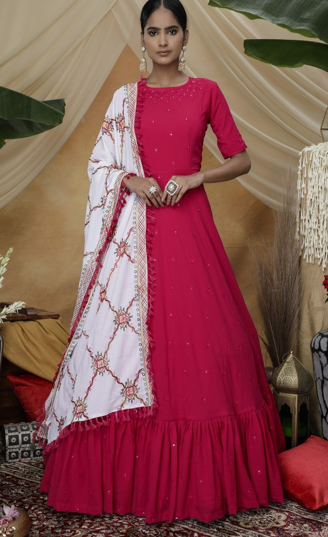 Rani diamond georgette embroidered anarkali gown