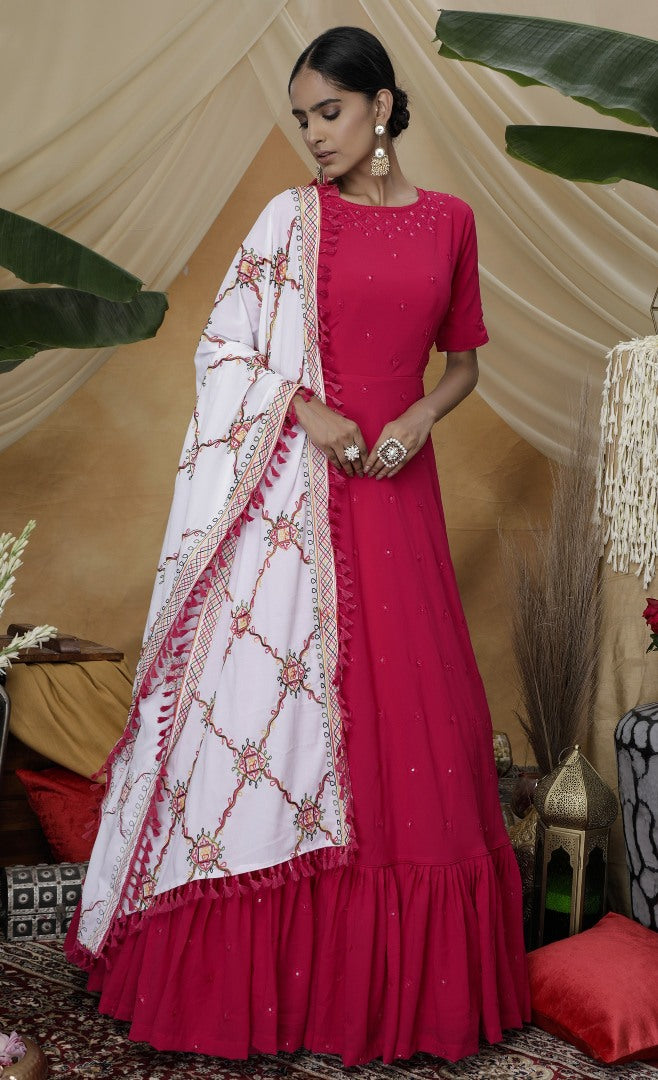 Rani diamond georgette embroidered anarkali gown