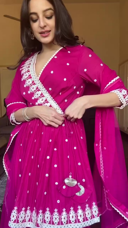 Rani pink embroidery work sharara suit
