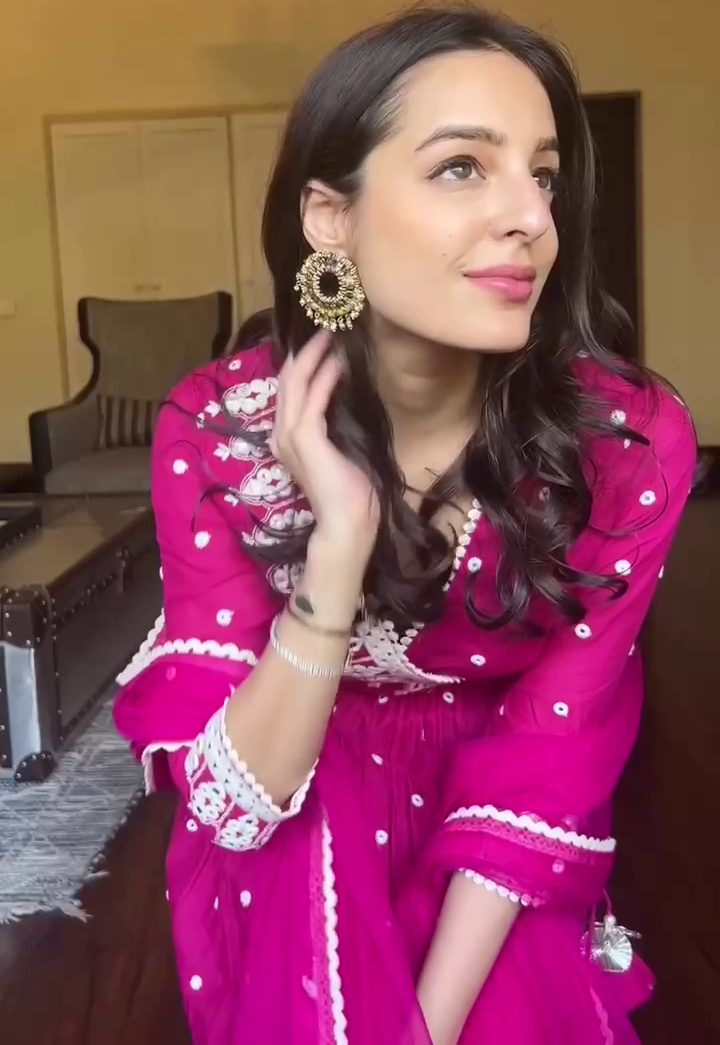 Rani pink embroidery work sharara suit