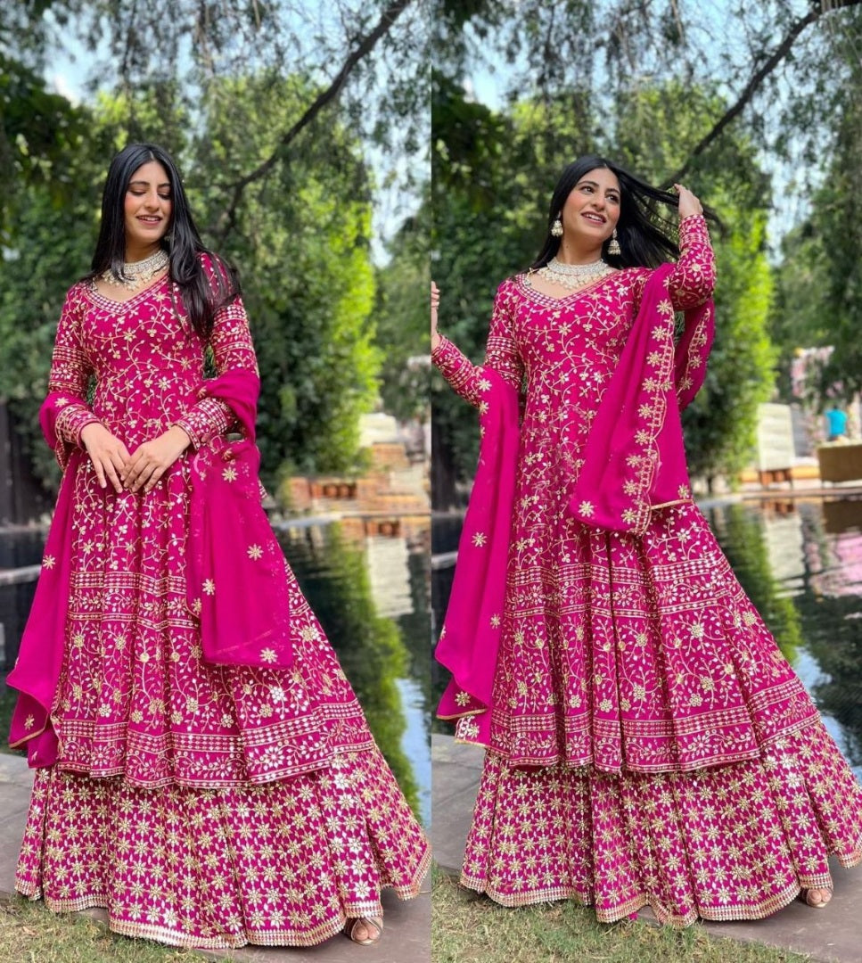 Rani pink georgette heavy sequence embroidery work lehenga suit