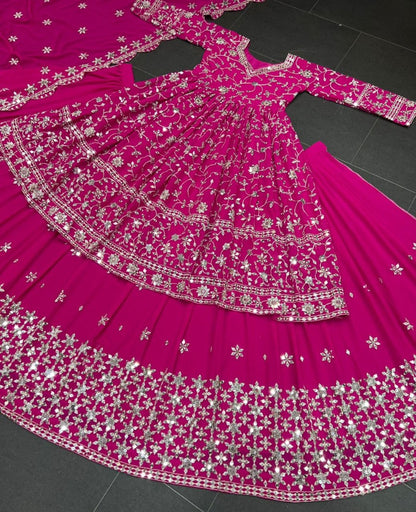 Rani pink georgette heavy sequence embroidery work lehenga suit