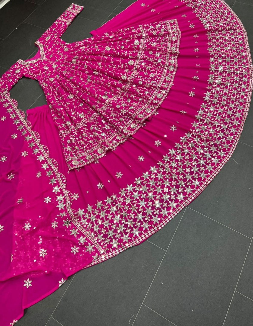Rani pink georgette heavy sequence embroidery work lehenga suit