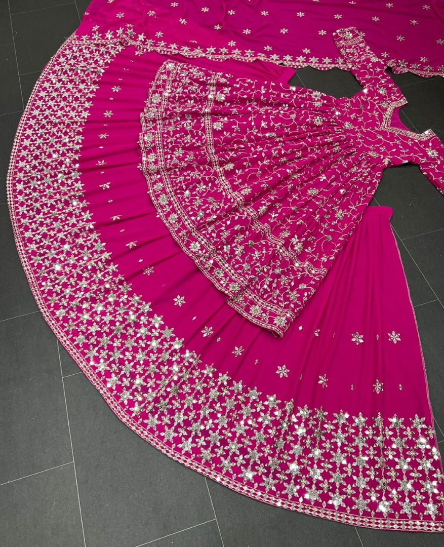Rani pink georgette heavy sequence embroidery work lehenga suit