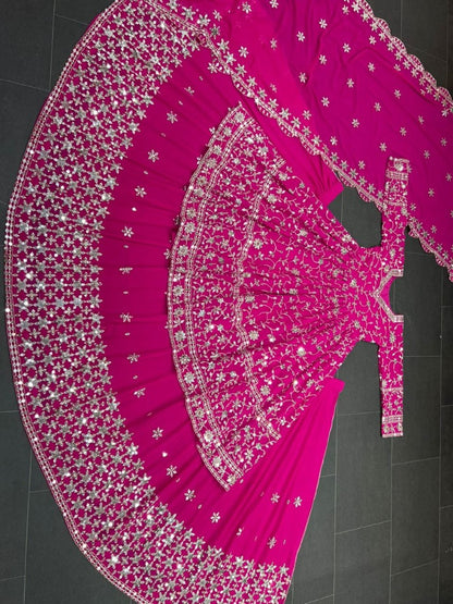 Rani pink georgette heavy sequence embroidery work lehenga suit