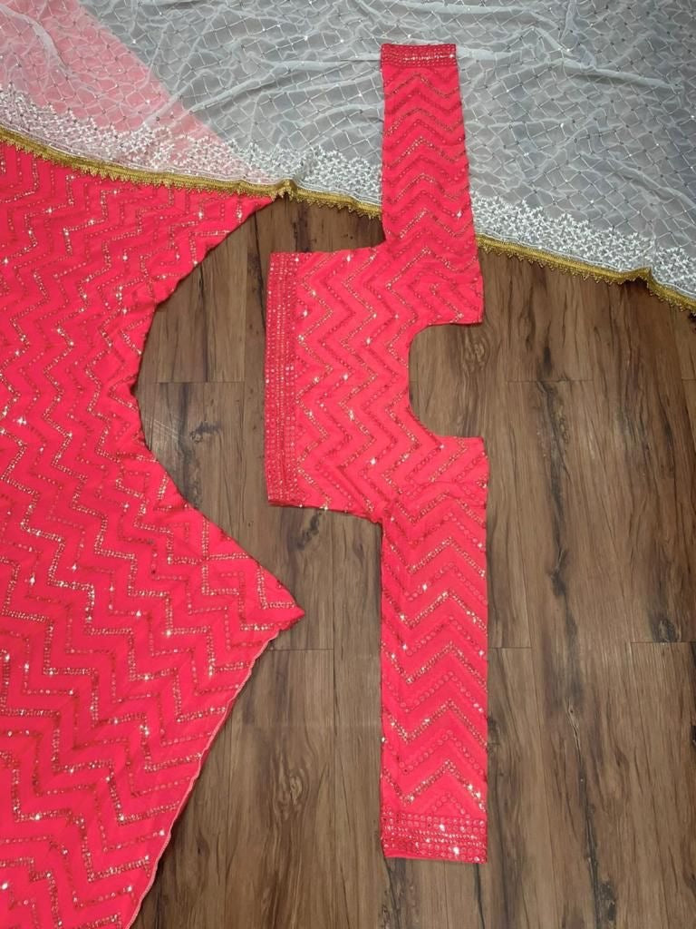 Rani pink georgette heavy thread sequence embroidered wedding lehenga choli